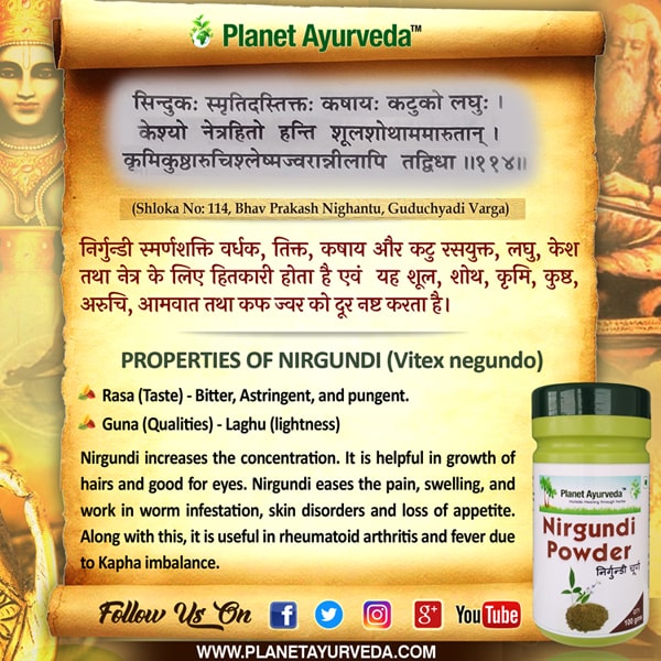 Authentic Ayurveda Information, Classical Reference of Nirgundi