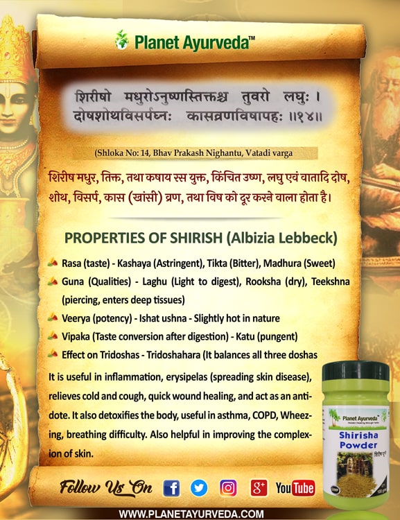 Authentic Ayurveda Information, Classical Reference of Shirisha